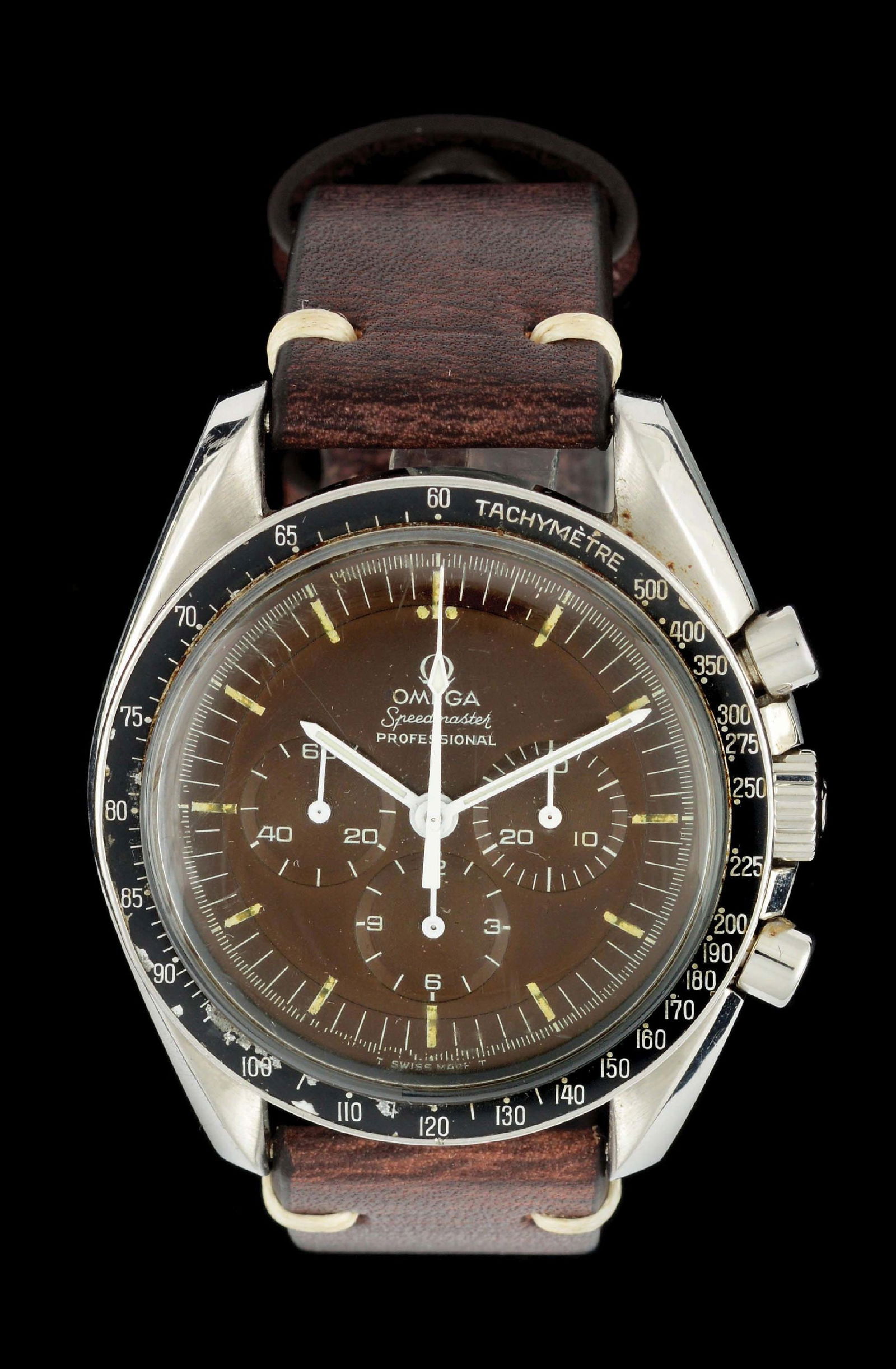 VINTAGE OMEGA SPEEDMASTER CHOCOLATE BROWN 42MM STEEL WRISTWATCH, REF. 145.022-69 (1 of 5)