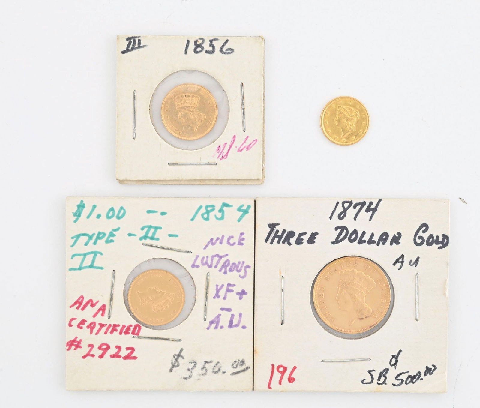 LOT OF 4: $1 & $3 GOLD COINS (1 of 2)