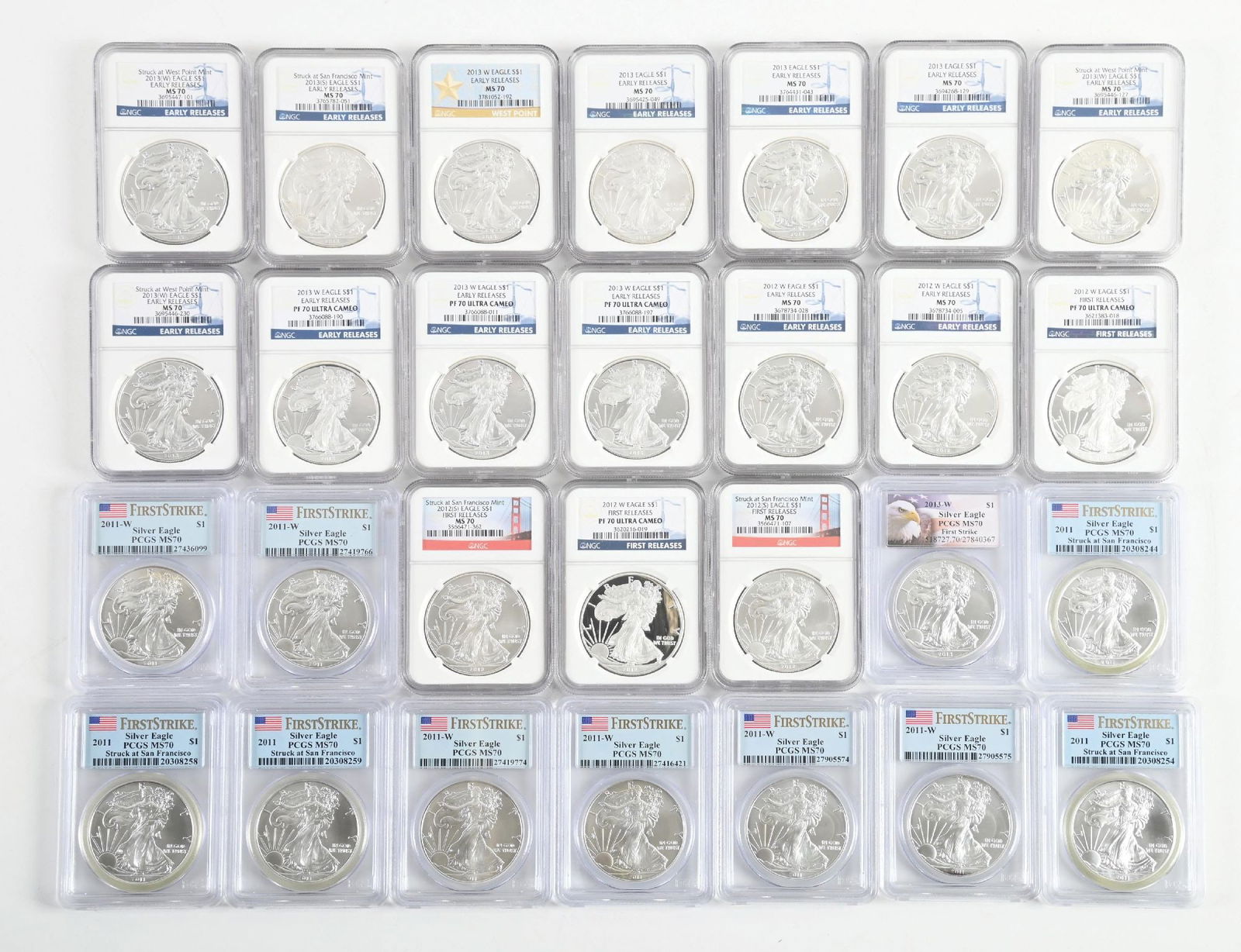 LOT OF 28: GRADED SILVER EAGLES (1 of 4)