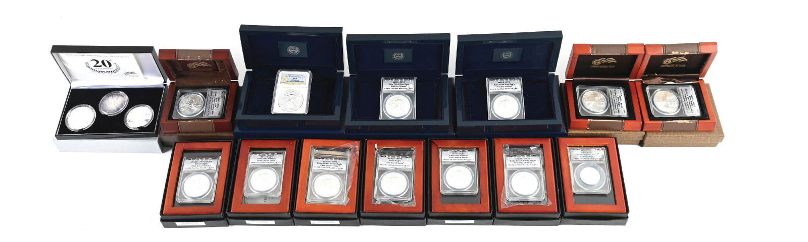 LARGE LOT OF: VARIOUS BOXED AMERICAN SILVER EAGLE COINS (1 of 3)