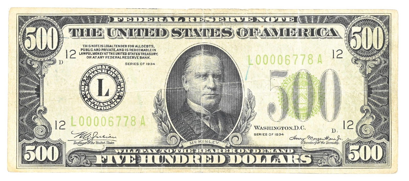 US FIVE HUNDRED DOLLAR BILL SERIES 1934 (1 of 2)