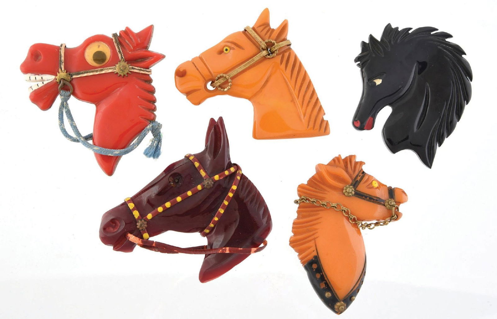 LOT OF 5: BAKELITE HORSE BROOCHES (1 of 2)