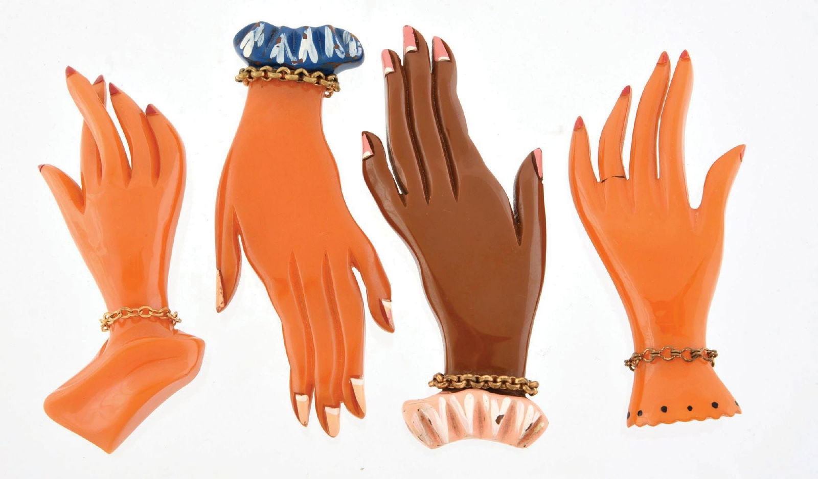 LOT OF 4: BAKELITE CARVED HAND BROOCHES (1 of 2)