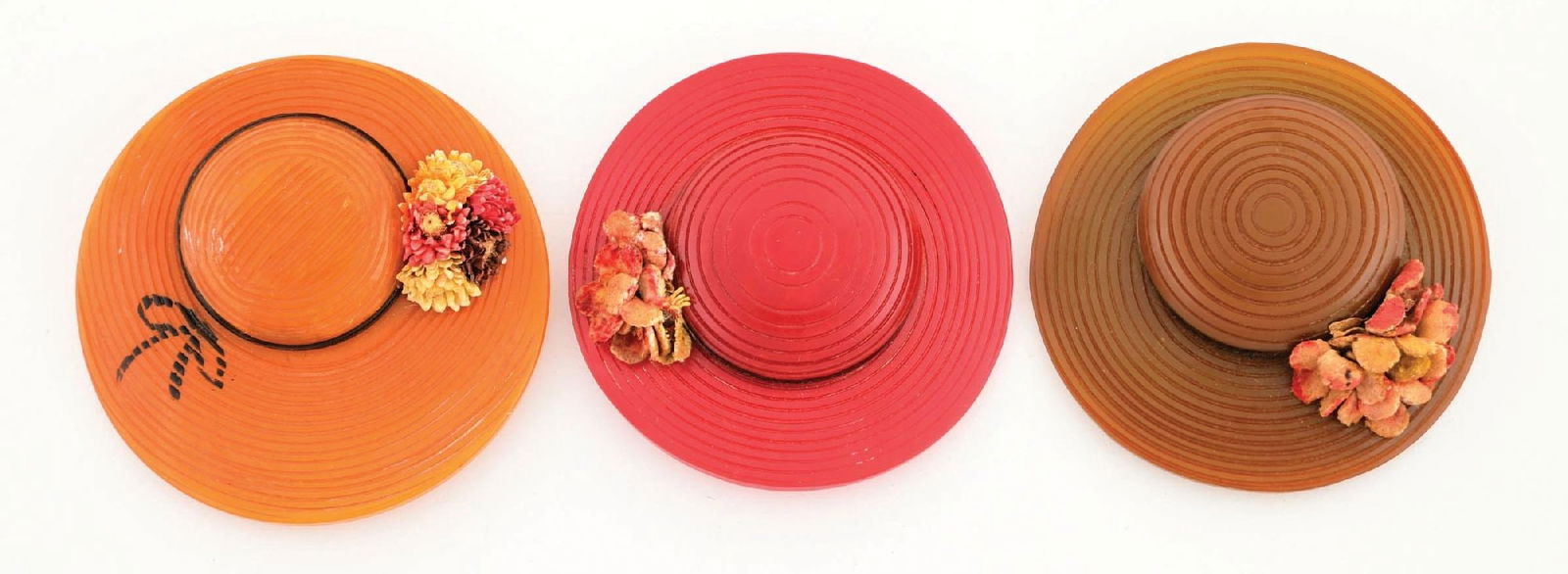 LOT OF 3: BAKELITE STRAW HAT PINS WITH FLOWERS (1 of 2)