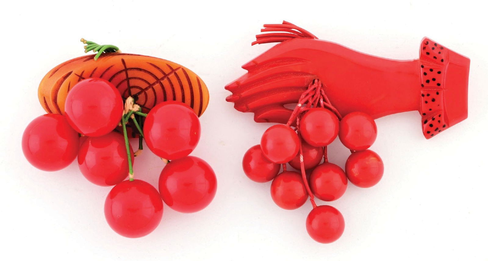 LOT OF 2: CHERRY BAKELITE BROOCHES (1 of 2)