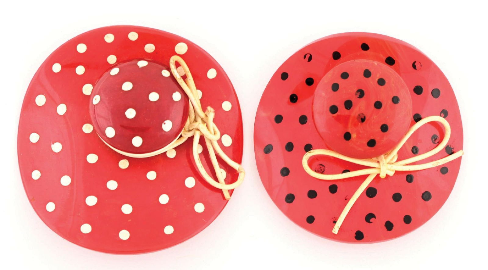 LOT OF 2: BAKELITE RED POLKA DOT HAT BROOCHES (1 of 2)