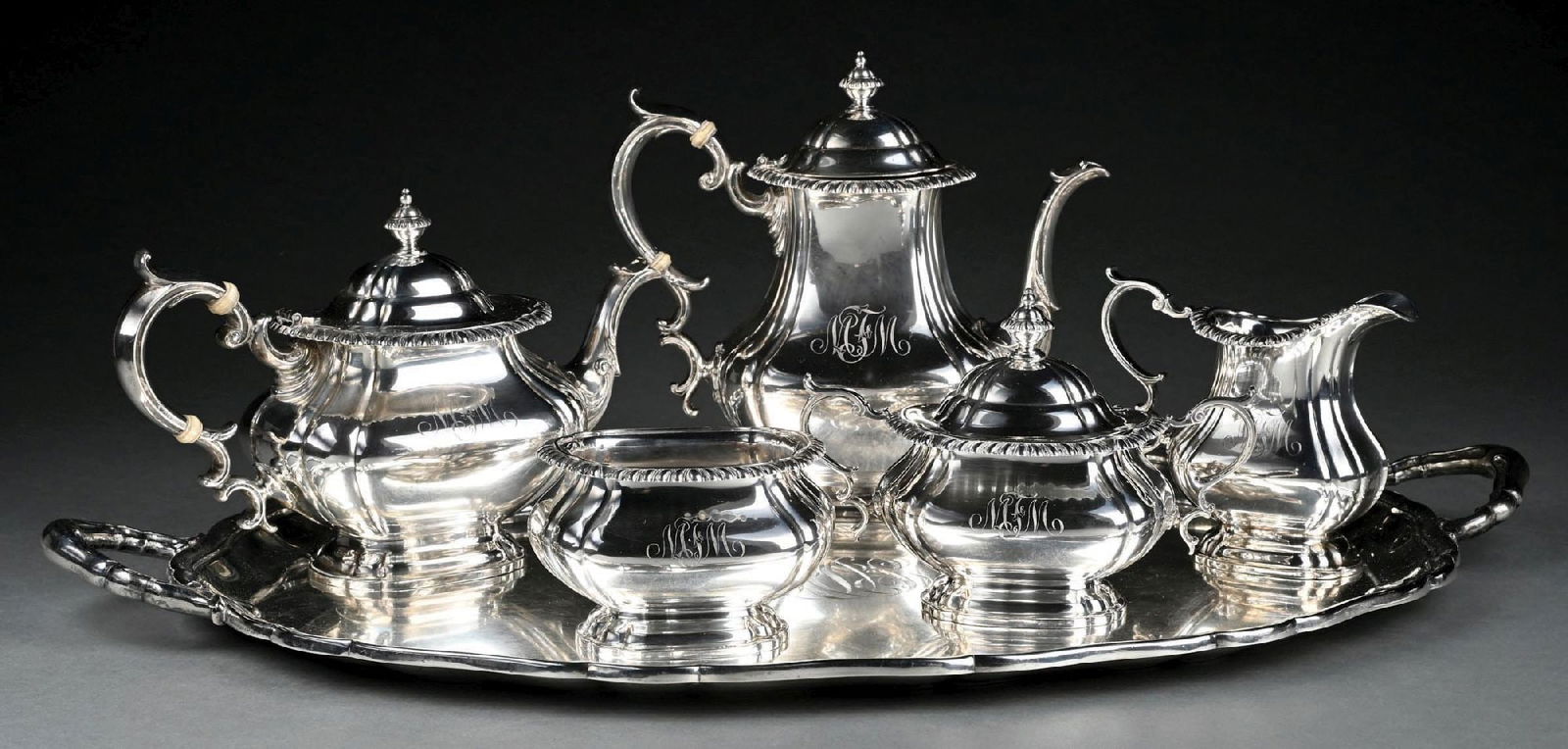 COLLECTION OF 6 GORHAM STERLING SILVER TRAY WITH COFFEE AND TEA SET (1 of 5)