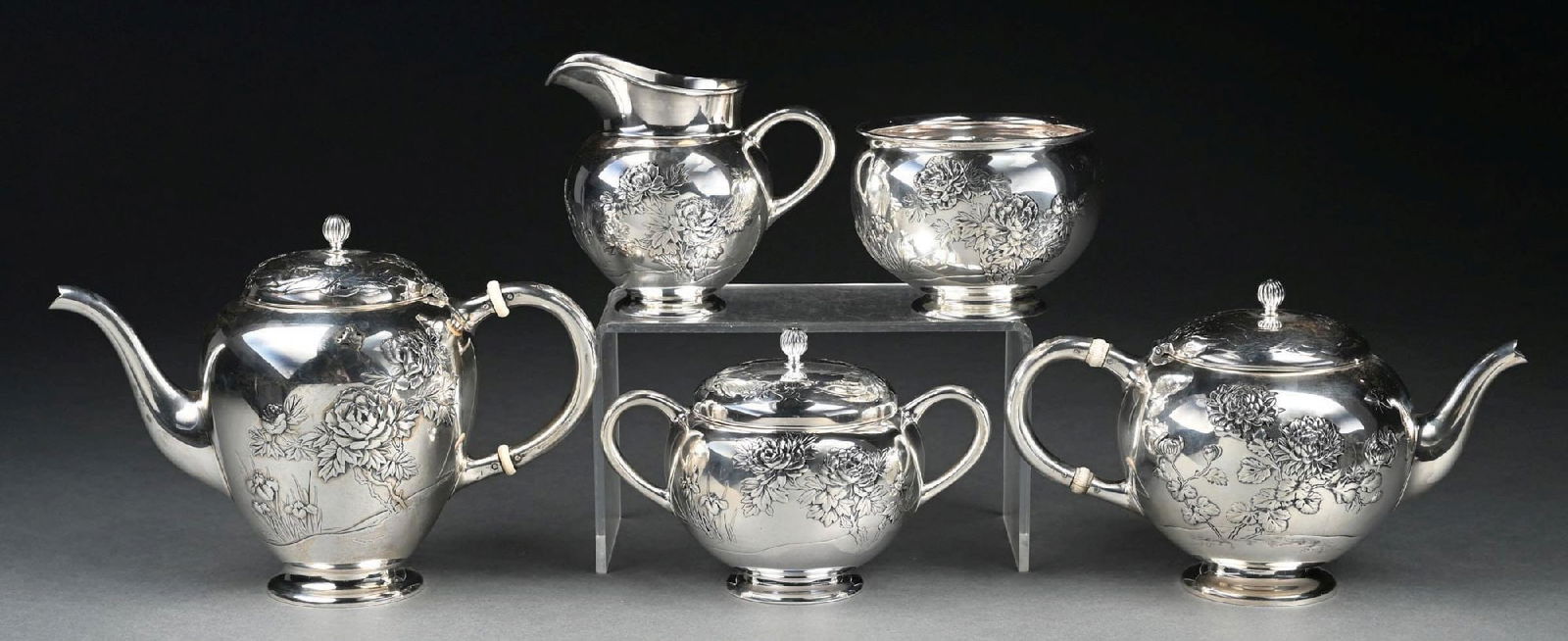 GORHAM CUSTOM STERLING SILVER 5PC. COFFEE/TEA SERVICE SET, NO. 8738 C. 1897 (1 of 7)