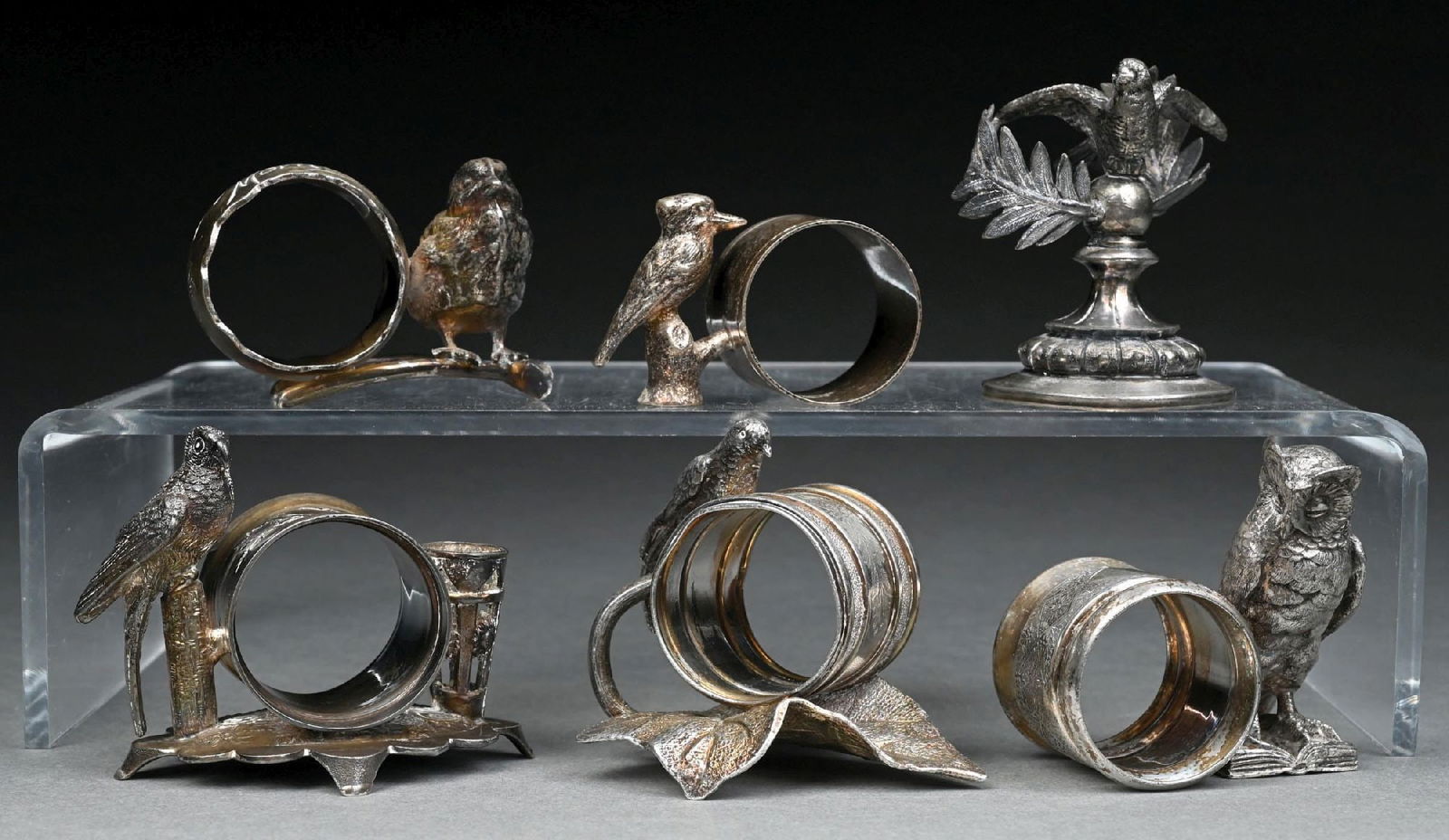 LOT OF 6: BIRD-RELATED SILVER PLATE NAPKIN RINGS (1 of 3)