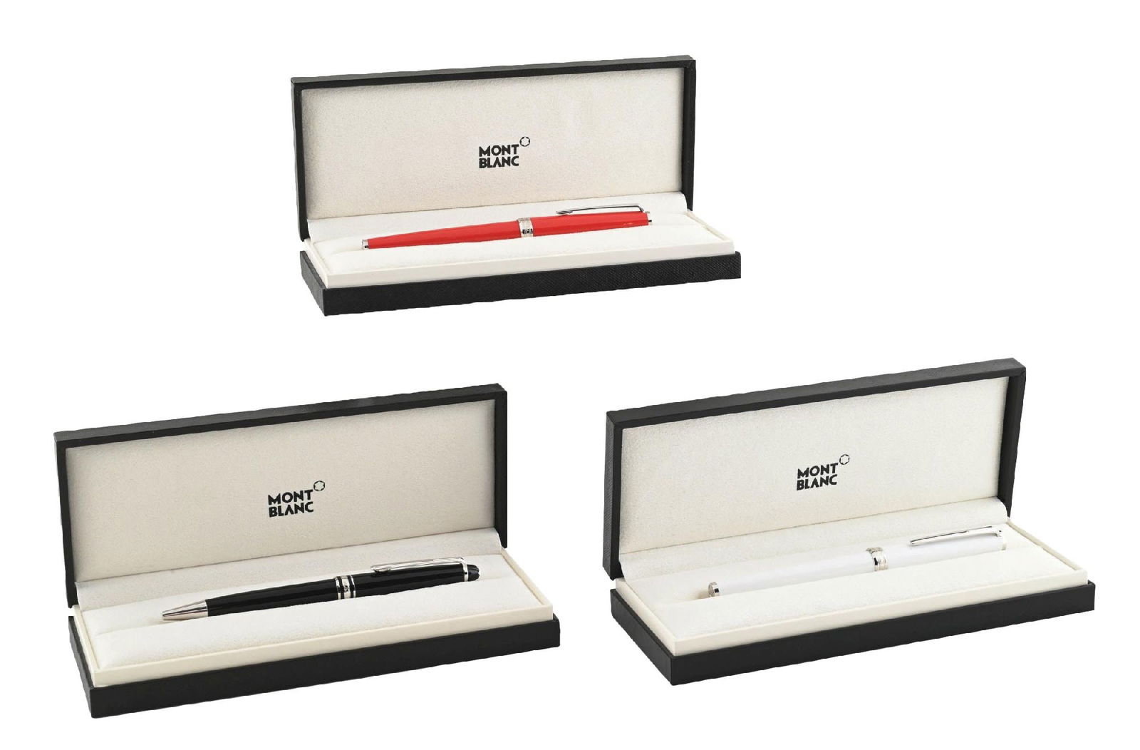 LOT OF 3: MONTBLANC RED, WHITE AND BLACK W/ SILVER TRIM PENS (1 of 9)