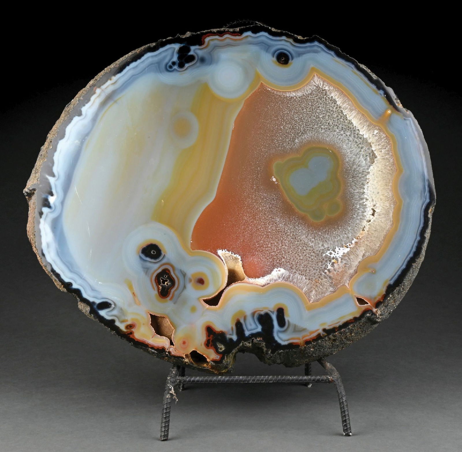 LARGE BRAZILIAN AGATE POLISHED MINERAL SLAB W/ STAND (1 of 2)