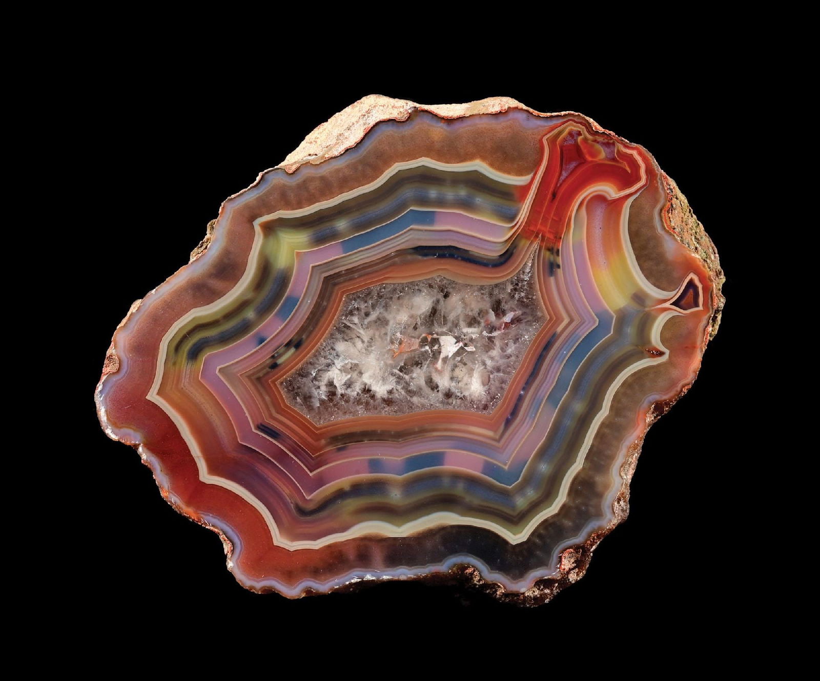 MUSEUM QUALITY CONDORE AGATE: This is an absolutely stunning agate. Vibrant colors, truly a wonderful piece for any serious collector. Weight: 14oz. Condition: (Excellent). Dimensions: surface: 3 - 1/2" W.