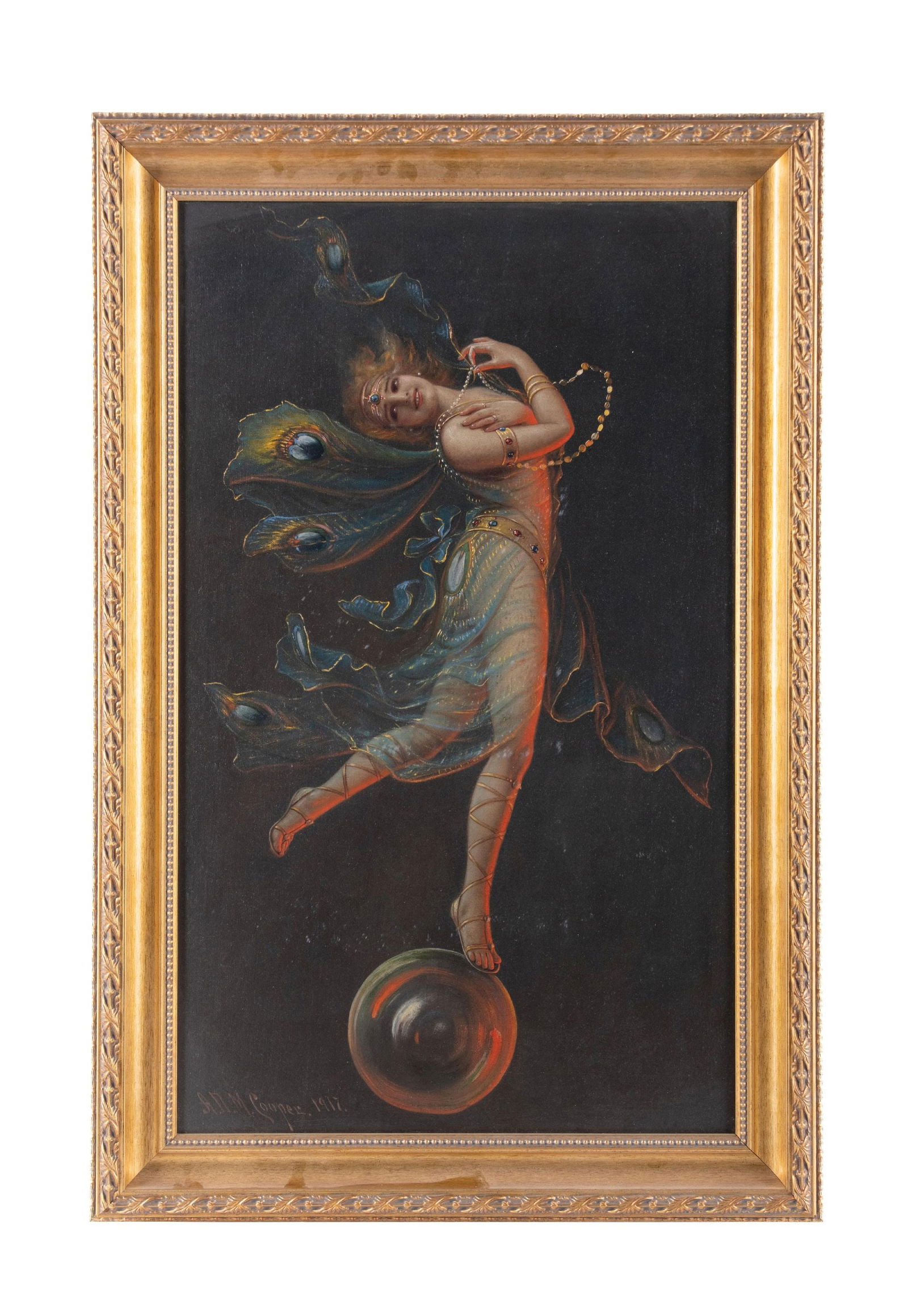 A.D.M. COOPER (AMERICAN, 1856-1924): Fairy Oil on re-lined canvas Signed and dated in the lower left "A.D.M. Cooper", 1917 40 x 24 in. (101.6 x 61 cm) Framed 47 x 31 -1/4 x 2-1/4 in. (119.4 x 79.37 x 6.35 cm) Condition Excellent. This is