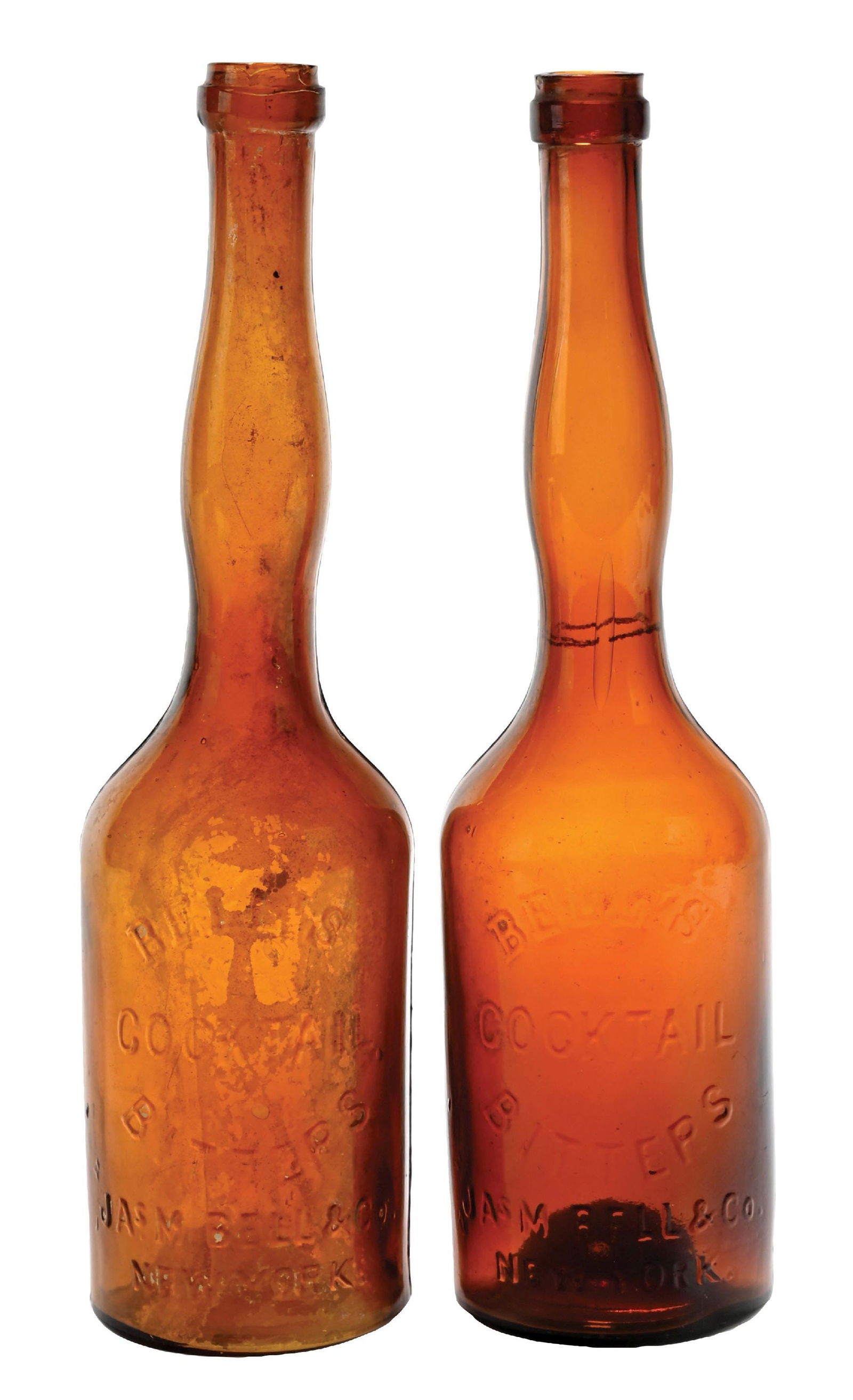 LOT OF 2: EMBOSSED BELL'S COCKTAIL BITTERS LADY'S LEG-TYPE BOTTLES (1 of 6)