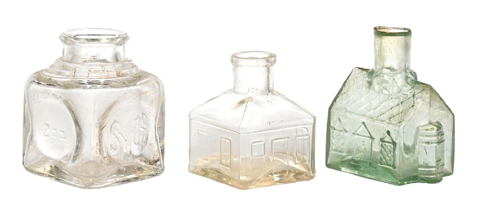 LOT OF 3: CLEAR GLASS INKWELLS (1 of 6)
