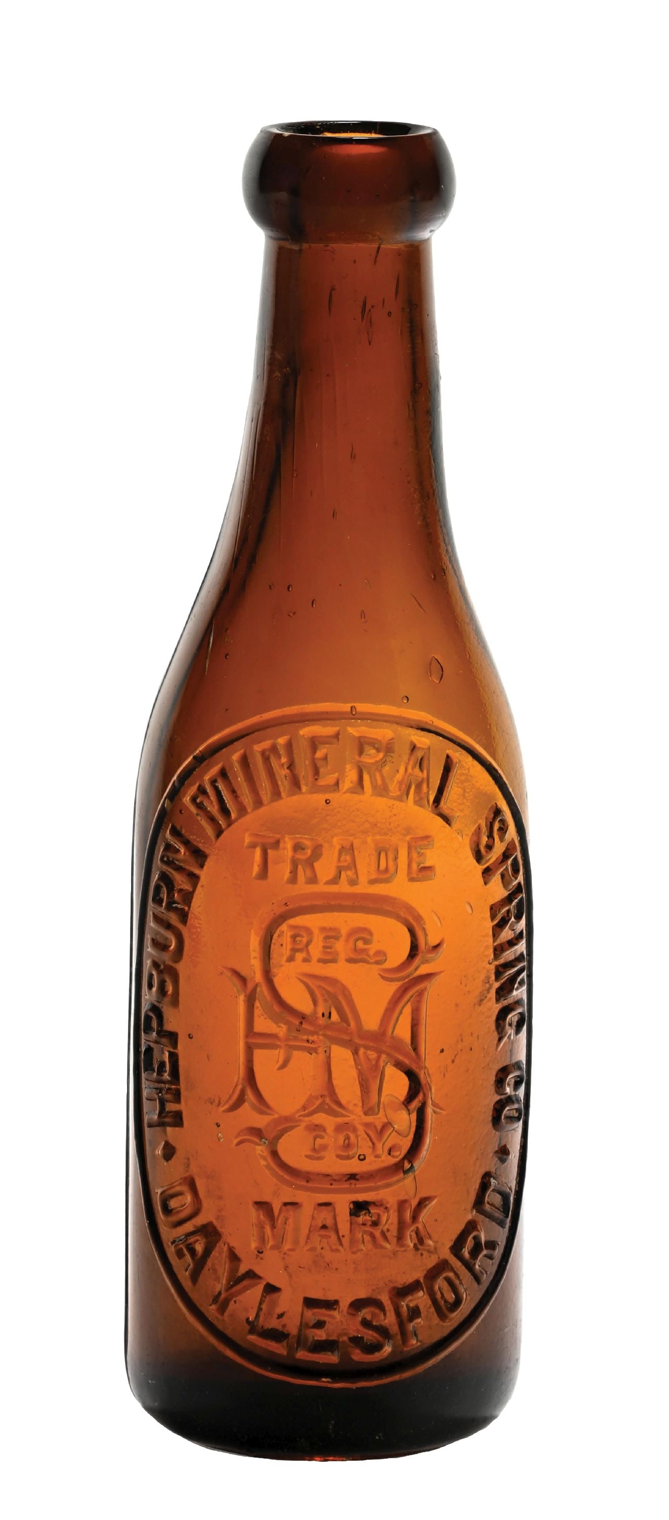 HEPBURN MINERAL SPRING CO. AMBER BLOB TOP BOTTLE (1 of 5)