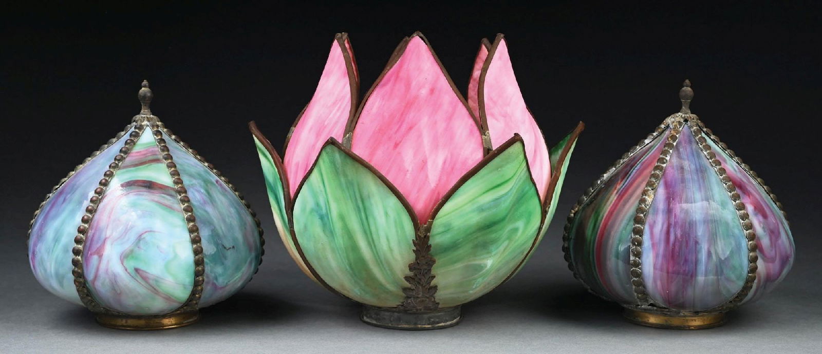 LOT OF 3: SLAG GLASS LAMP SHADES (1 of 4)