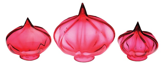 LOT OF 3: CRANBERRY-COLORED TEARDROP BLOWN GLASS LAMP SHADES