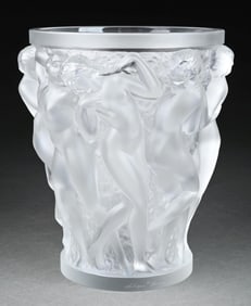 LARGE DELUXE LALIQUE NUDE BACCHANTES SCULPTURE VASE