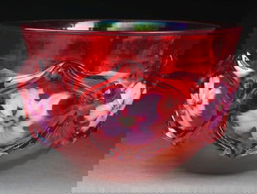 CHARLES LOTTON FLORAL ART GLASS BOWL