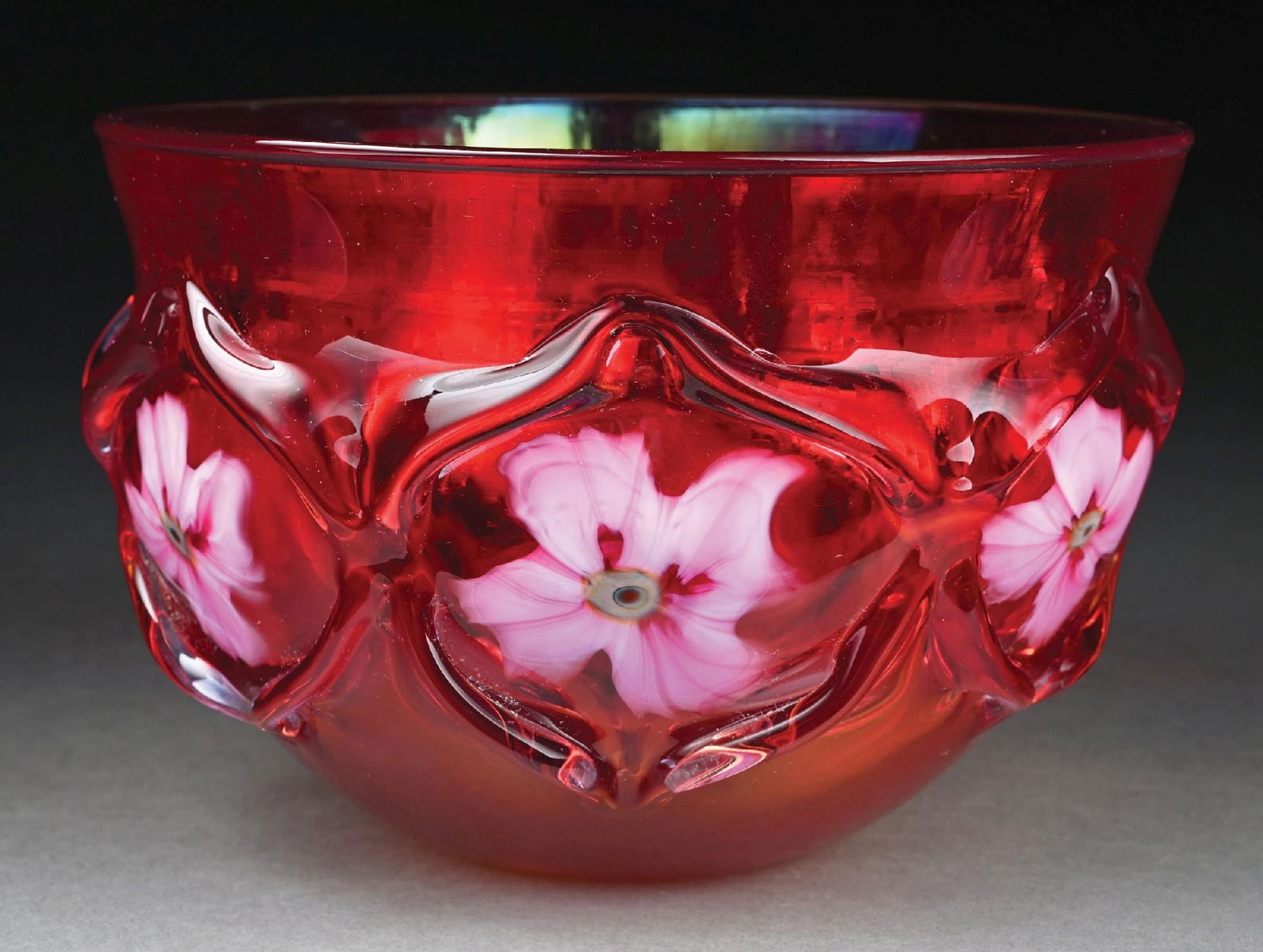 CHARLES LOTTON FLORAL ART GLASS BOWL (1 of 7)