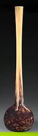 DAUM NANCY TALL ART DECO VASE: C. 1925. Mottled purple and orange glass, bulbous bottom tapering to long cylindrical neck. Acid-etched Daum Nancy mark with Cross of Lorraine. Condition: Dimensions: 8" Dia. x 34 - 1/2" T.