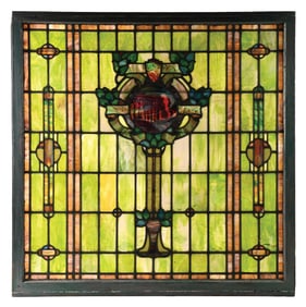LARGE EARLY 20TH CENTURY LEADED GLASS WINDOW ATTRIBUTED TO RUDY BROTHERS