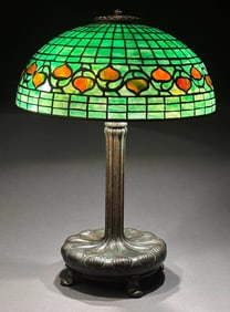 TIFFANY STUDIOS ACORN LEADED GLASS TABLE LAMP