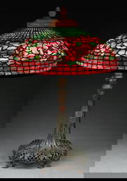 TIFFANY STUDIOS BANDED DOGWOOD LEADED GLASS TABLE LAMP