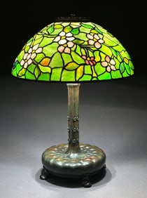 TIFFANY STUDIOS APPLE BLOSSOM LEADED GLASS TABLE LAMP