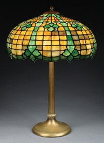 AMERICAN LEADED GLASS TABLE LAMP W/ DUFFNER & KIMBERLY BASE