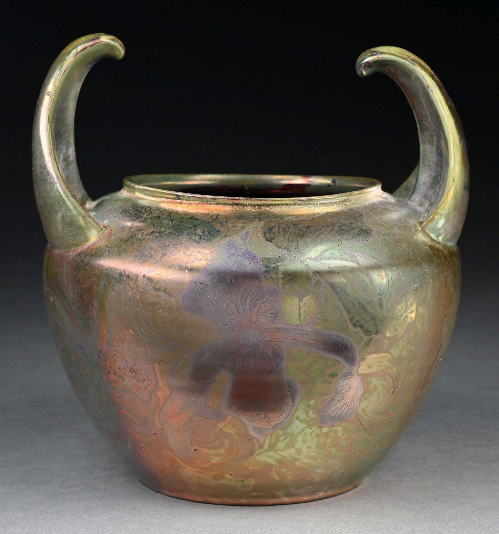 CLEMENT MASSIER IRIDIZED GLAZED EARTHENWARE 2-HANDLED VASE (1 of 6)