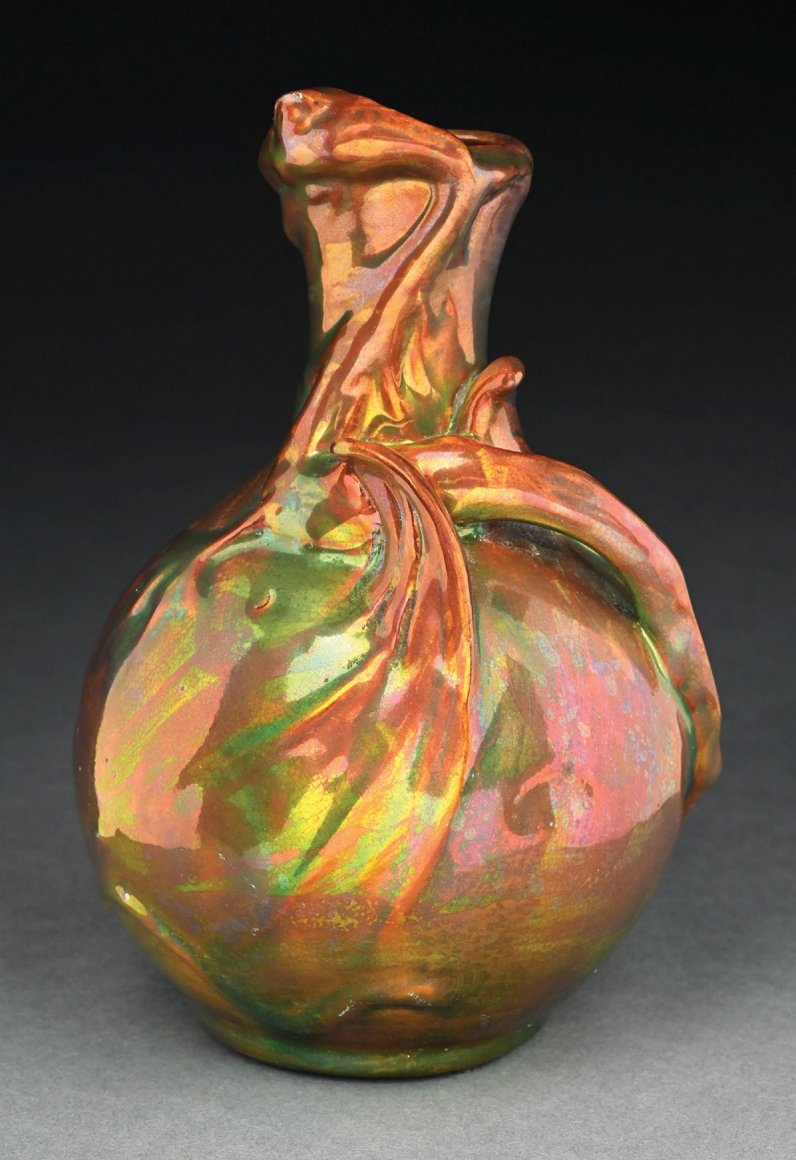 AMPHORA GLAZED EARTHENWARE SMALL DRAGON VASE DESIGNED BY EDUARD STELLMACHER, AUSTRIA, 1901 (1 of 6)