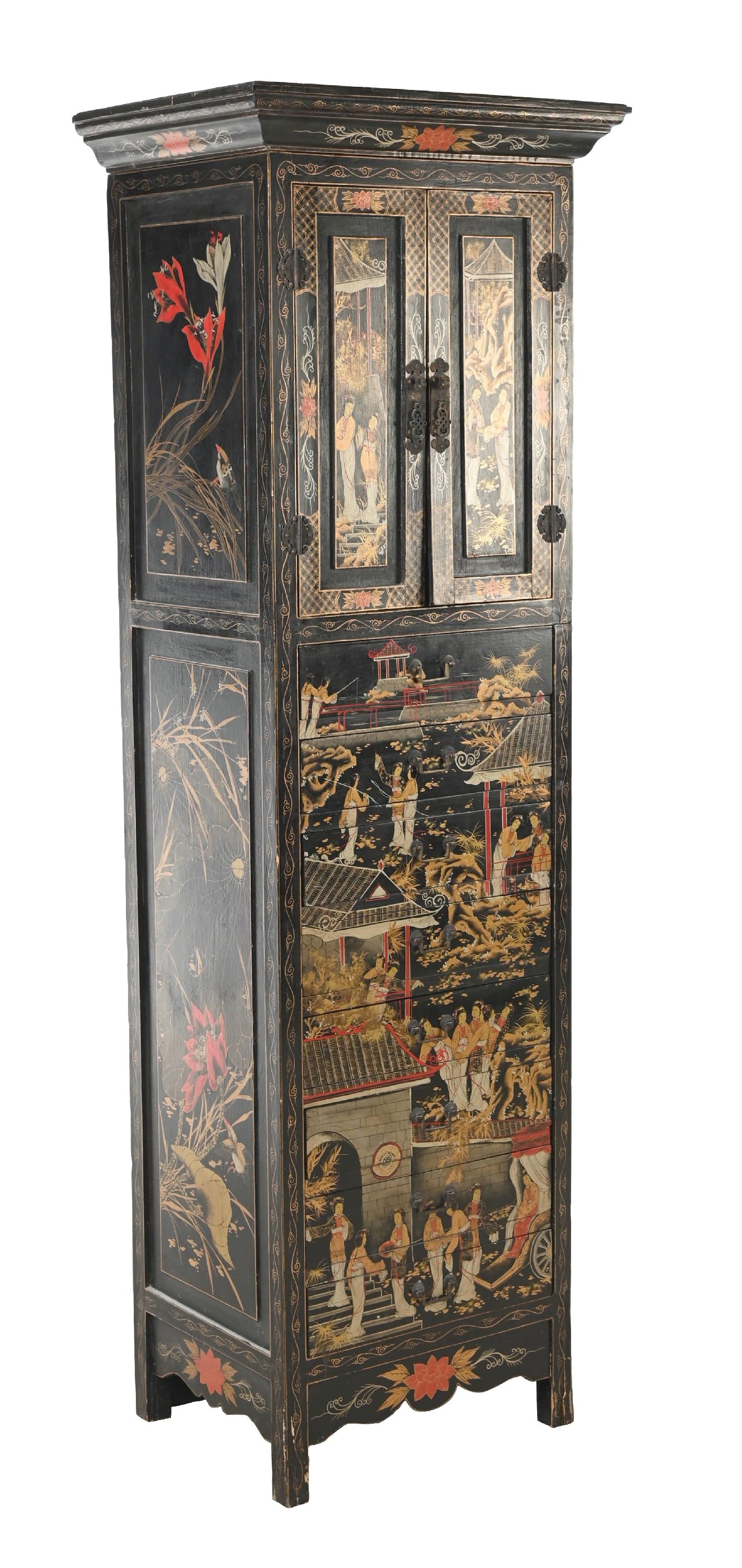 ASIAN HAND-PAINTED FLORAL MOTIF 8-DRAWER CABINET (1 of 6)