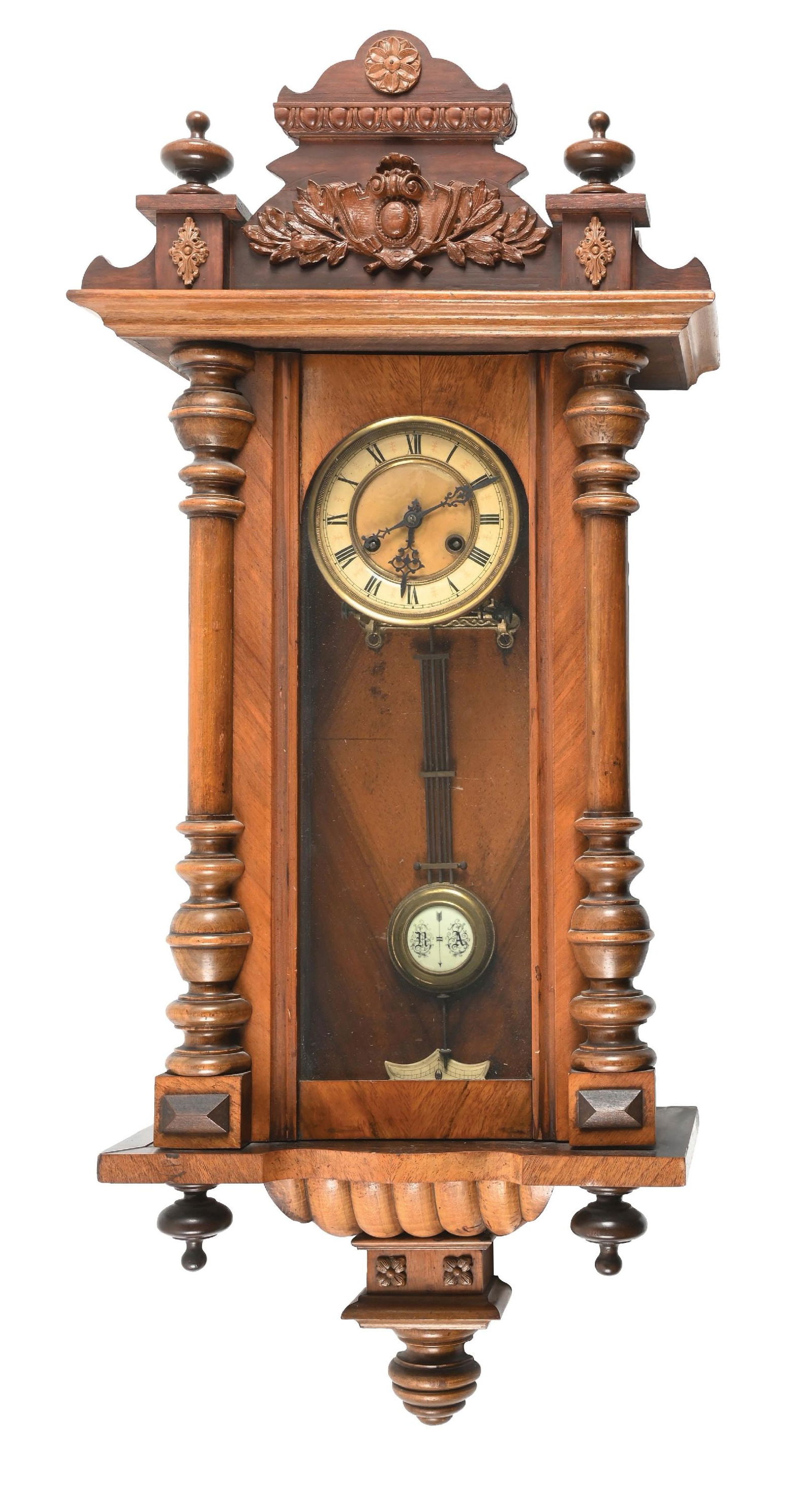 HIGHLY CARVED REGULATOR WALL CLOCK IN WALNUT (1 of 5)