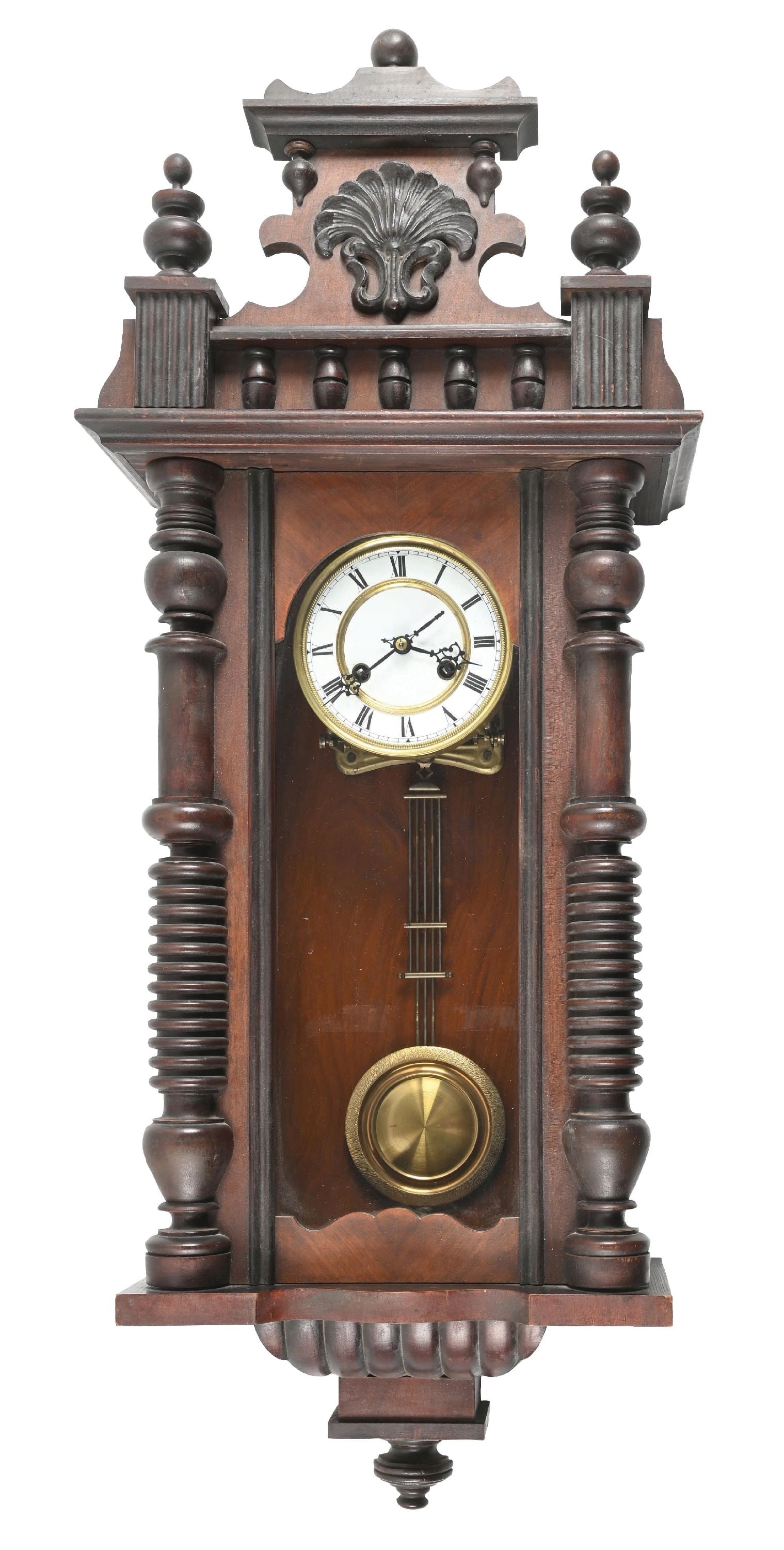 CARVED WALNUT 8-DAY REGULATOR WALL CLOCK (1 of 4)