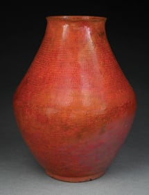 LARGE RED HAMMERED COPPER VASE