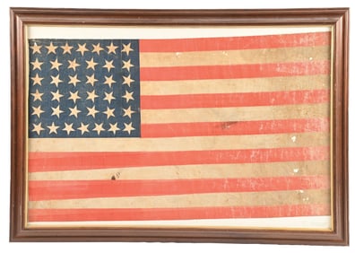 ANTIQUE 38-STAR FRAMED UNITED STATES FLAG