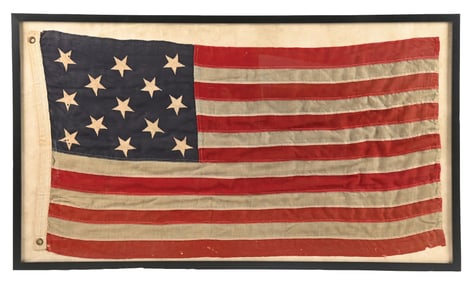 FRAMED ANTIQUE 13-STAR AMERICAN FLAG