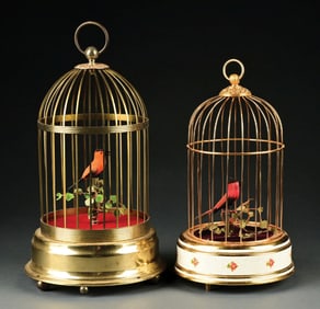 PAIR OF GERMAN SINGLE BIRD CHIRPING AUTOMATONS