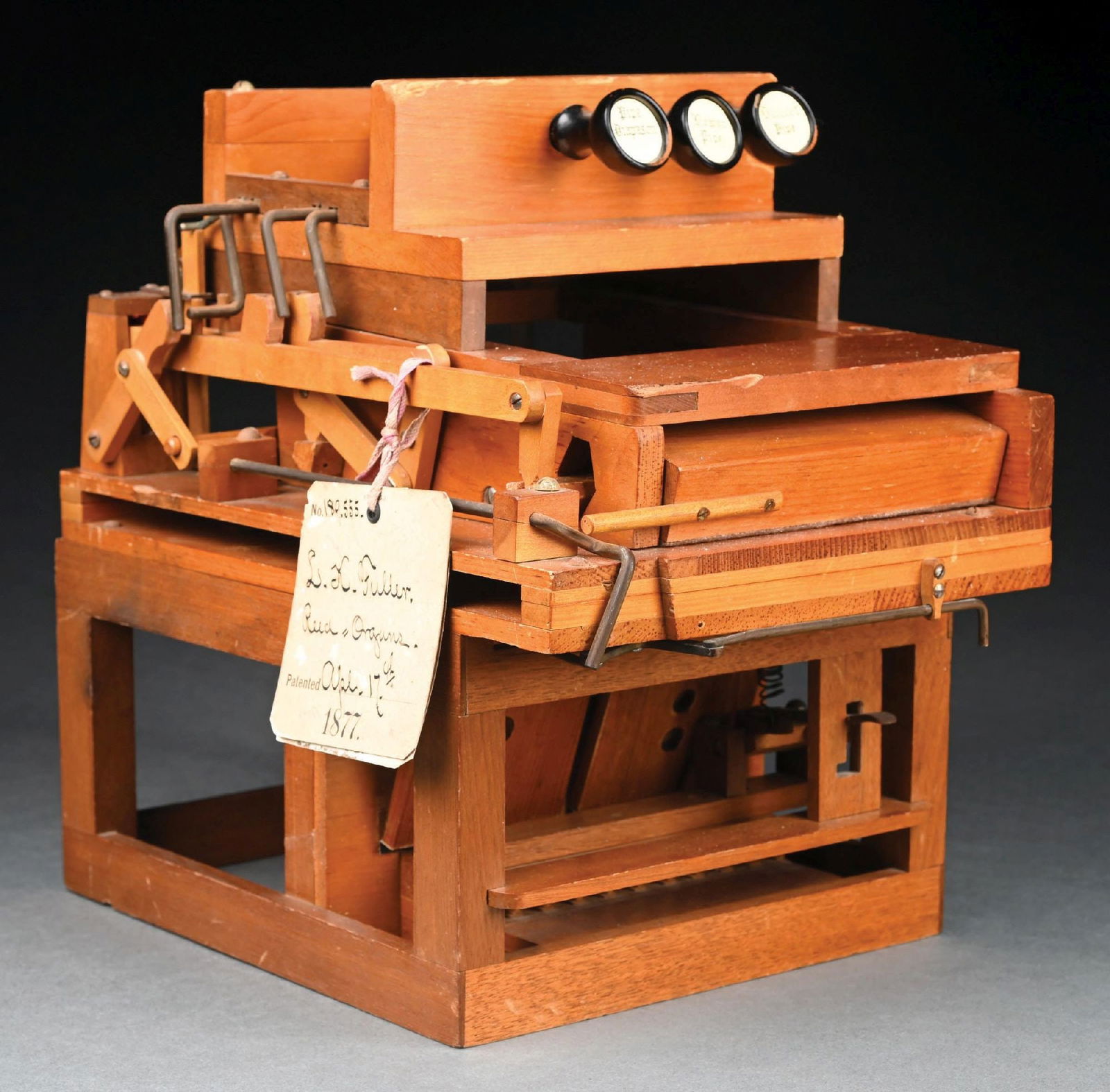 LEVI K. FULLER PATENT MODEL REED ORGAN, C. 1877, MODEL NO.189555 (1 of 6)