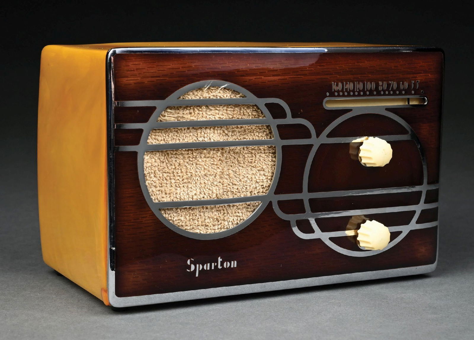 SPARTON 500C CLOISONNÉ CATALIN RADIO IN PISTACHIO CATALIN WITH ROOT BEER FRONT (1 of 6)
