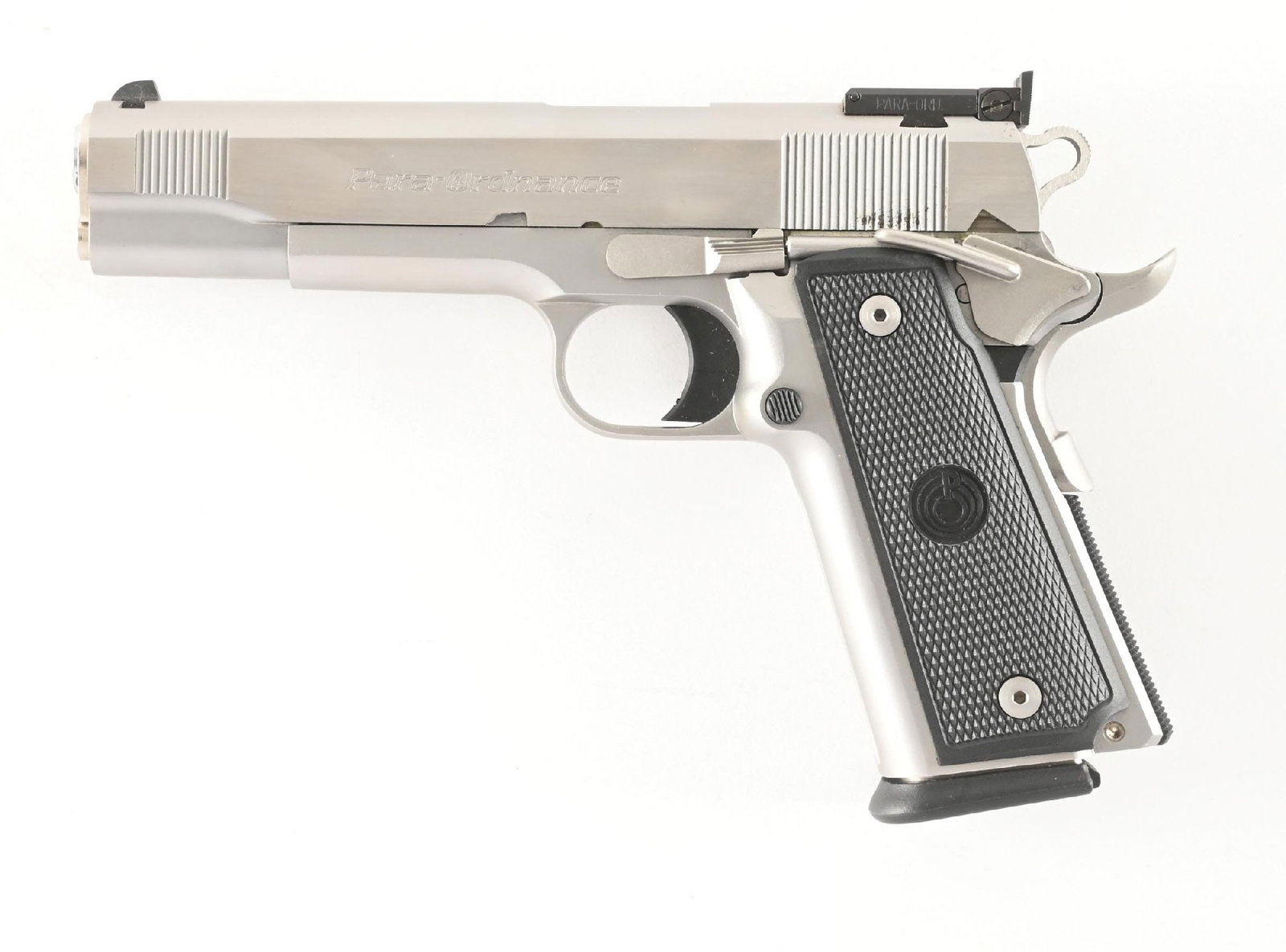 (M) PARA-ORDNANCE P-14 45 LIMITED SEMI-AUTOMATIC PISTOL.: Made in Canada. Double stack magazine 14 round capacity, brushed stainless steel finish, wind drift adjustable front sight with a target adjustable rear, front and rear slide serrations, adjustable se