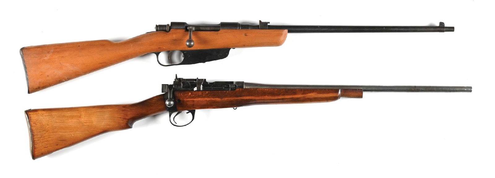 (C) LOT OF 2: SPORTERIZED TERNI M38 CARCANO AND SAVAGE NO.4 MK3 BOLT ACTION RIFLES.: Lot consists of: (A) 1939 production Terni M38 with boxed "SA" stamp on the receiver indicating it was sold to Finland for use in the Winter War. Standard fixed sights. The forend of the military stoc