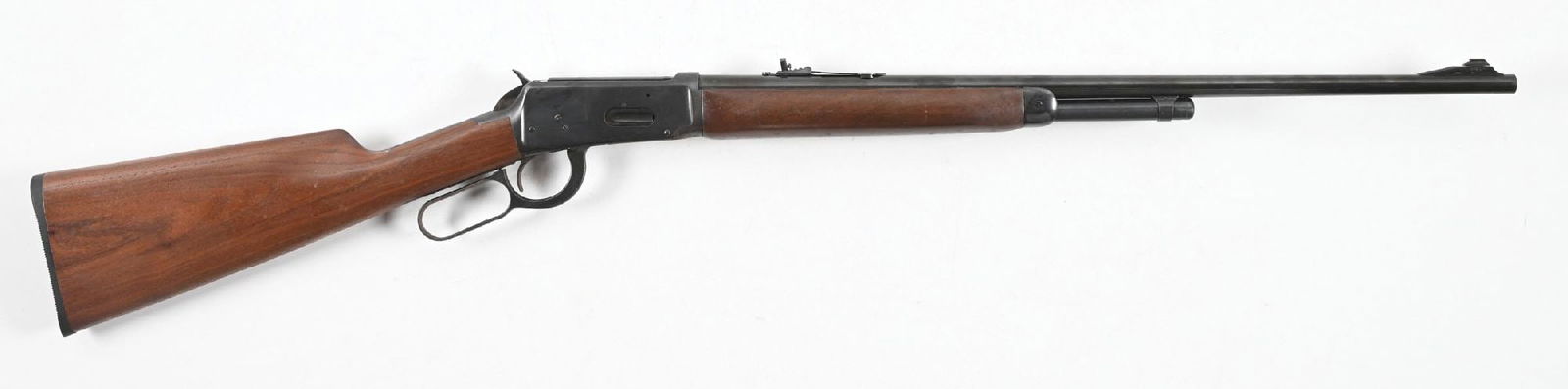 (C) WINCHESTER MODEL 64 LEVER ACTION RIFLE.: Dates to 1948. Standard rifle with half magazine, solid frame, dovetailed bead on ramp front sight, Marbles sporting rear sight, blue finish, walnut stock with black butt plate and a matching forearm.