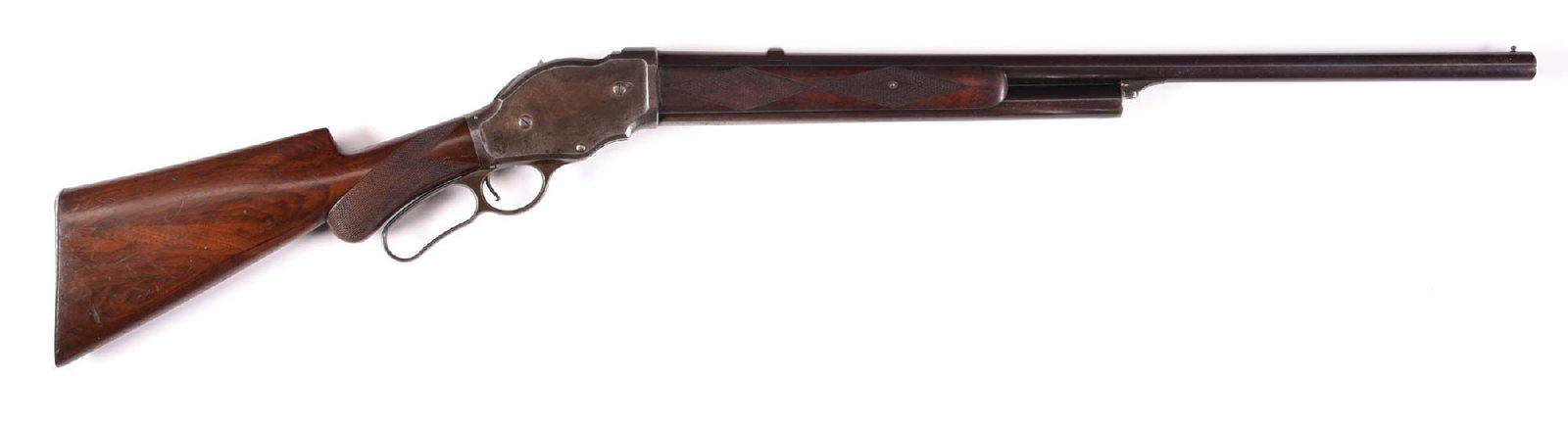 (A) WINCHESTER MODEL 1887 LEVER ACTION SHOTGUN.: The factory letter lists this shotgun as originally shipped on June 18, 1887 as simply a 12 gauge with 30" barrel. The letter further states that this gun was returned for return and repair on Novembe