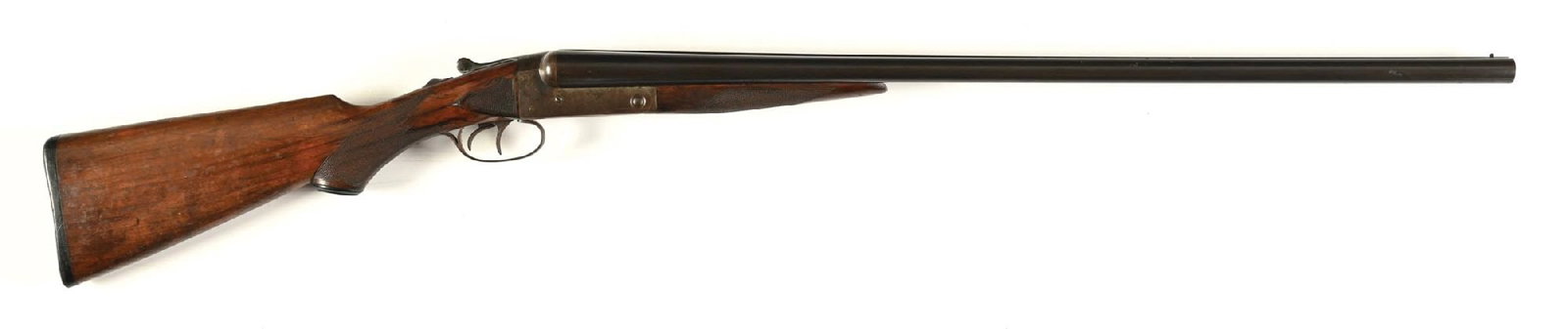 (C) J. STEVENS ARMS SIDE BY SIDE 12 GAUGE SHOTGUN.: Manufactured circa 1912-1931 in standard configuration throughout. CONDITION: Very good. Mechanically fine. Bores are frosted with firing residue and freckling throughout. Barrel Length: 30" Chamber: 