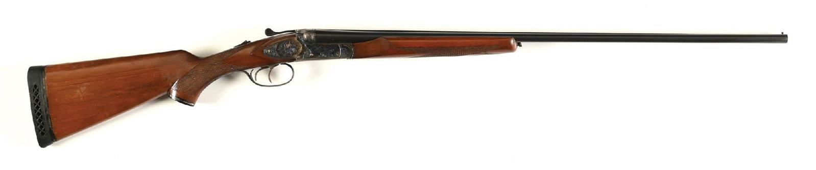 (M) ARMAS ERBI S.C.I. 410 GAUGE SIDE BY SIDE SHOTGUN.: Features include steel bead on matted rib, beavertail forearm with Anson style release, sideplated boxlock action, extractors, dual triggers, checkered stock, and unmarked white line spacer style grip