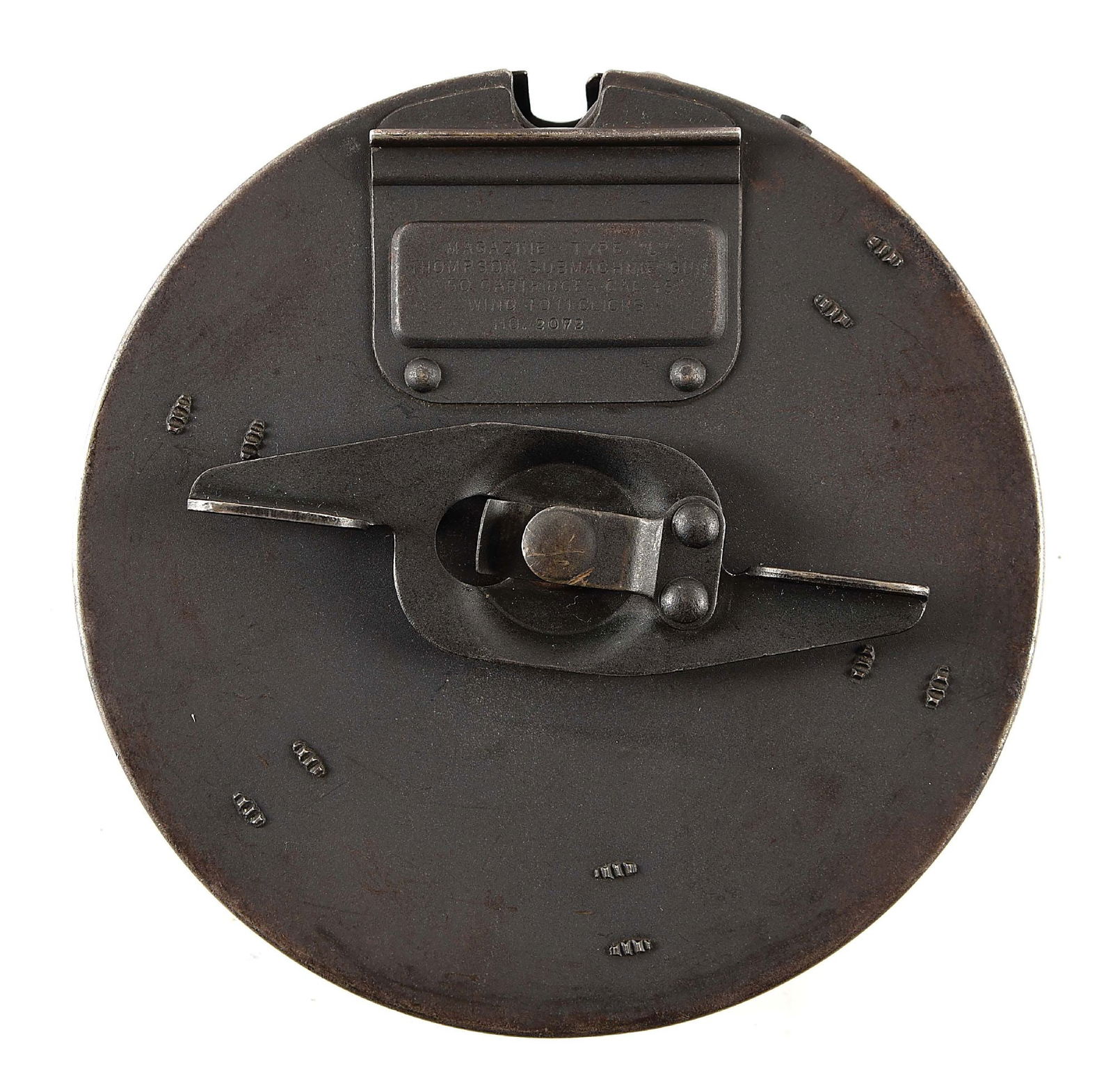 EXTREMELY FINE ORIGINAL MATCHING NUMBERED THOMPSON MACHINE GUN 50 ROUND “L” DRUM
