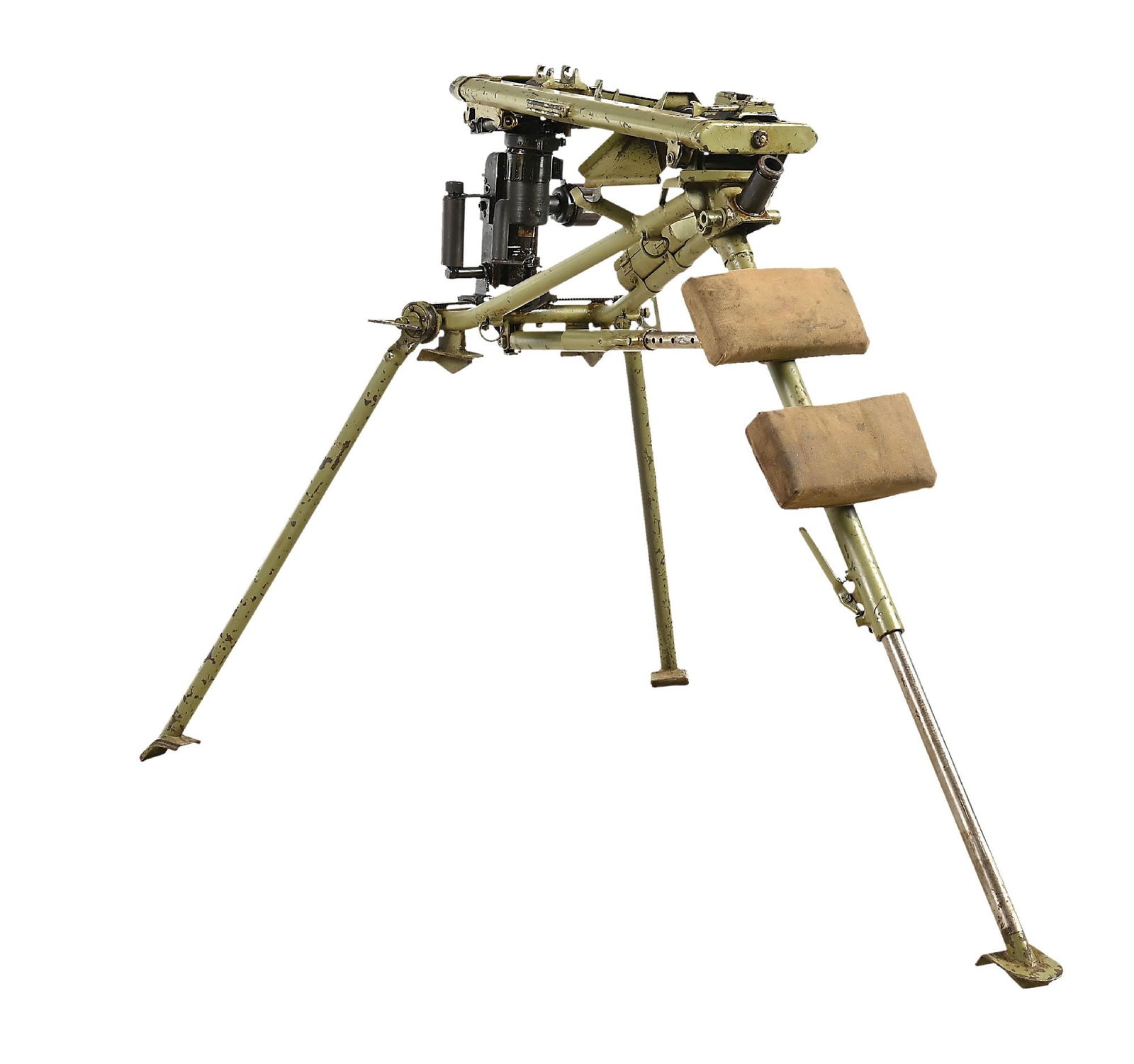 YUGOSLAVIAN LAFETTE TRIPOD SUITABLE FOR THE MG-42 MACHINE GUN: Post war Yugoslavian tripod made in the pattern of the German WW2 Lafette tripod. A good solid platform for taking your gun out to the range differing in color and the language on the range plate from